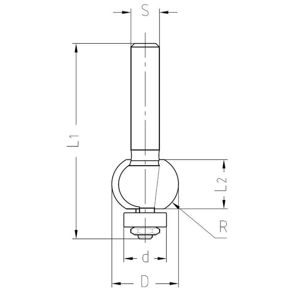 Kogelprofielfrees R=8,0 mm met lager, TL=55 mm, S=8 mm, HW