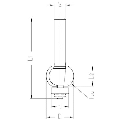 Kogelprofielfrees R=8,0 mm met lager, TL=55 mm, S=8 mm, HW