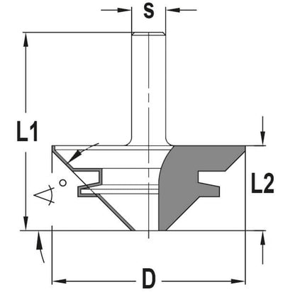 Verstekfrees 45°, D=45 mm, L2=20 mm, S=8 mm, HW