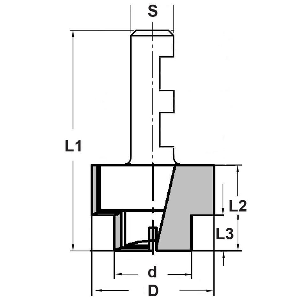 Getrapte frees Ø 24,3 x 15,3 mm, TL=42 mm, S=8 mm met spanvlakken, HW