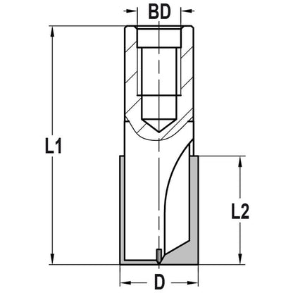 Groeffrees Ø 16 x 60 mm, TL=92 mm, Binnendraad M12, HW