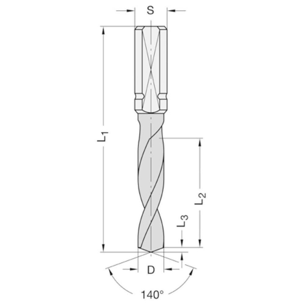 VHW Drevelboor 6x25x57,5mm, S=10x24 mm, Rechts