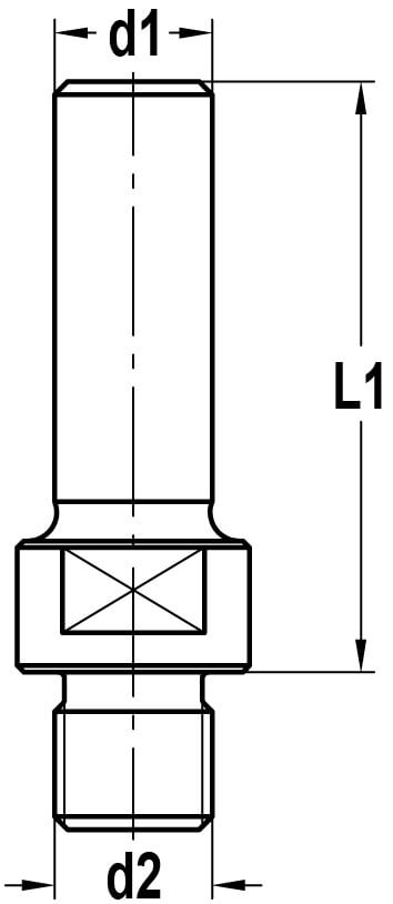 Reduceerstuk voor Binnendraad M10 naar Schacht 12 mm, L1=45 mm