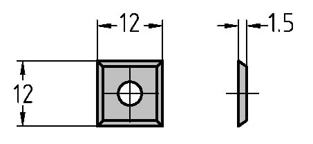 Keermes 12,0 x 12,0 x 1,5 mm (1-gats), vierzijdig geslepen, HW