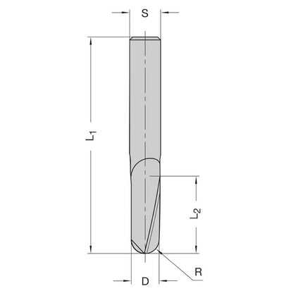 VHW Bolkopspiraalfrees 2x5x50mm Z=1